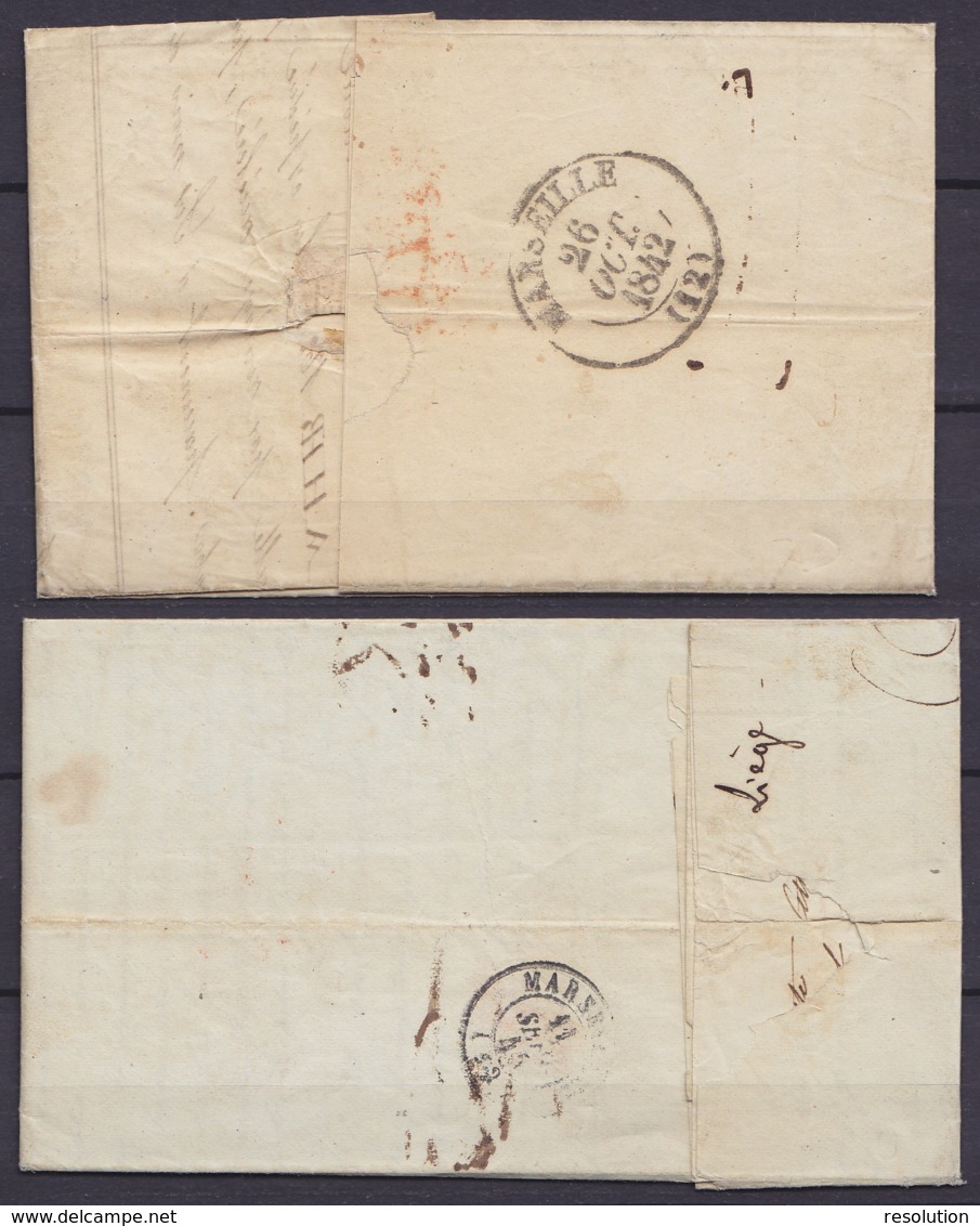 Lot De 2 L. Datées 1842 & 1845 De LIEGE Pour Fabricant D'armes à MARSEILLE Càd LIEGE & Passage "BEL. A VALnes" + Griffe - 1830-1849 (Onafhankelijk België)