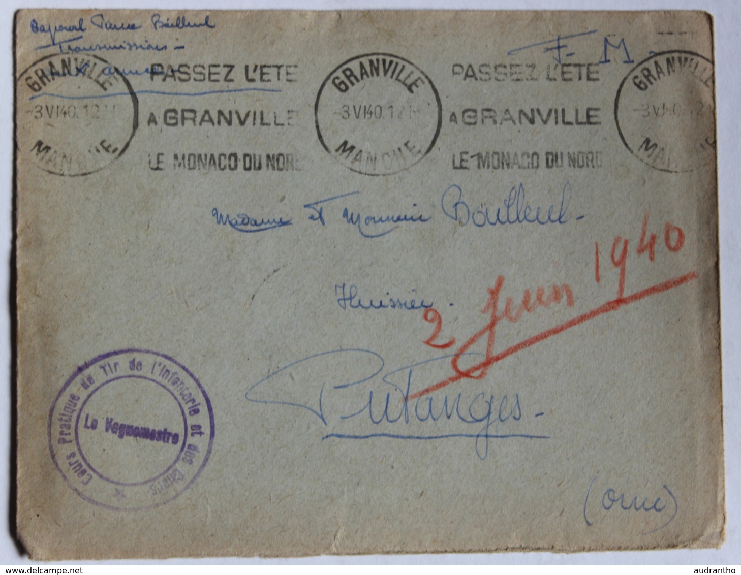 Correspondance Soldat Pierre Bailleul Cours Pratique De Tir De L'Infanterie Et Des Chars Granville 1940 Guerre Putanges - Guerra 1939-45