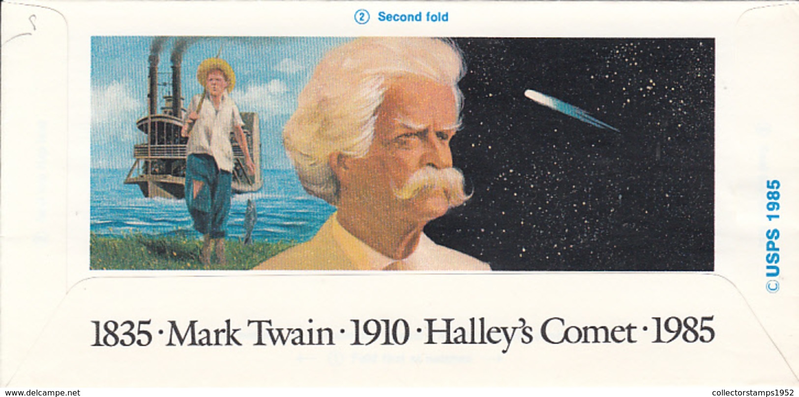 7382FM- HALLEY COMET, MARK TWAIN, ASTRONOMY, AEROGRAMME, 1985, USA - Astronomy