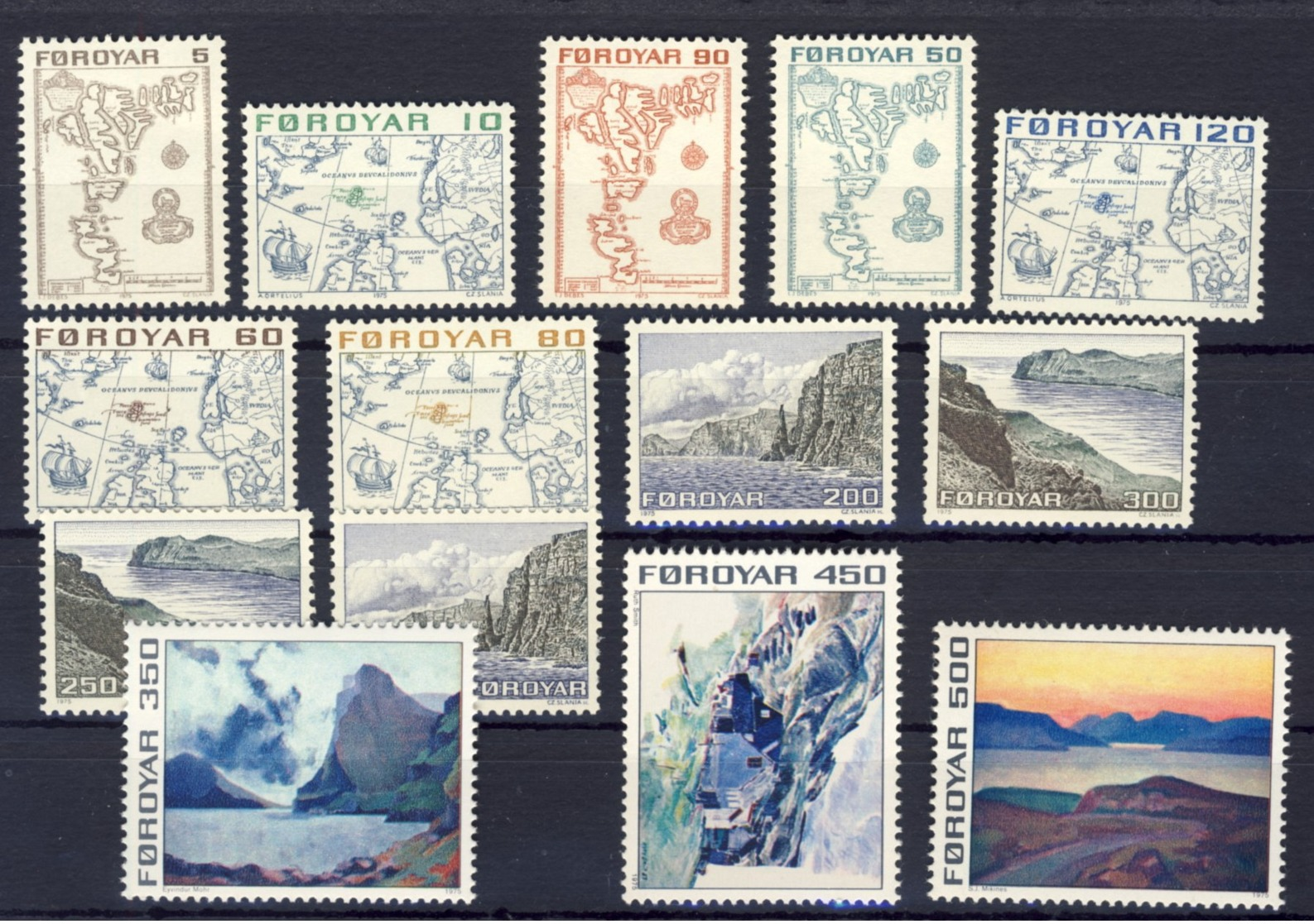 1975-(MNH=**) Faeroer Serie 14 Valori Paesaggi - Färöer Inseln