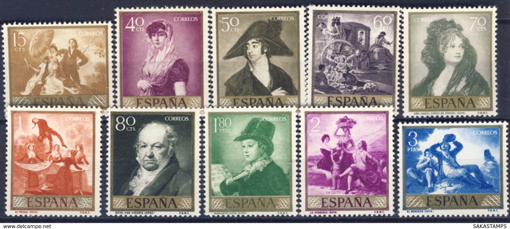 1958-(MNH=**) Spagna Serie 10 Valori Dipinti Di Bartolomeo Murillo - Nuovi