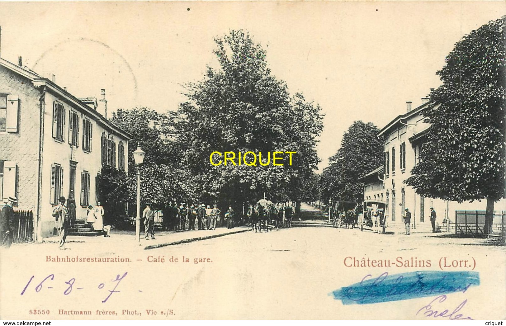 57 Chateau-Salins, Café De La Gare, Animation, Attelages..., Carte Pas Très Courante Affranchie 1907 - Chateau Salins