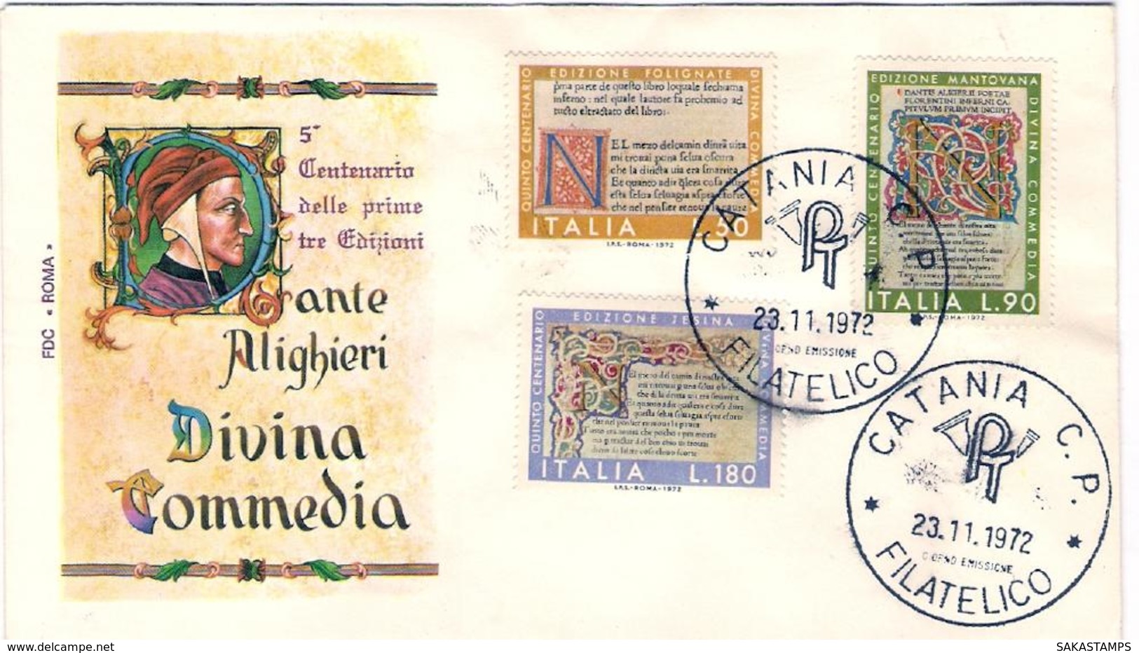 1972-Dante Alighieri Divina Commedia Su Fdc Illustrata - 1971-80: Storia Postale