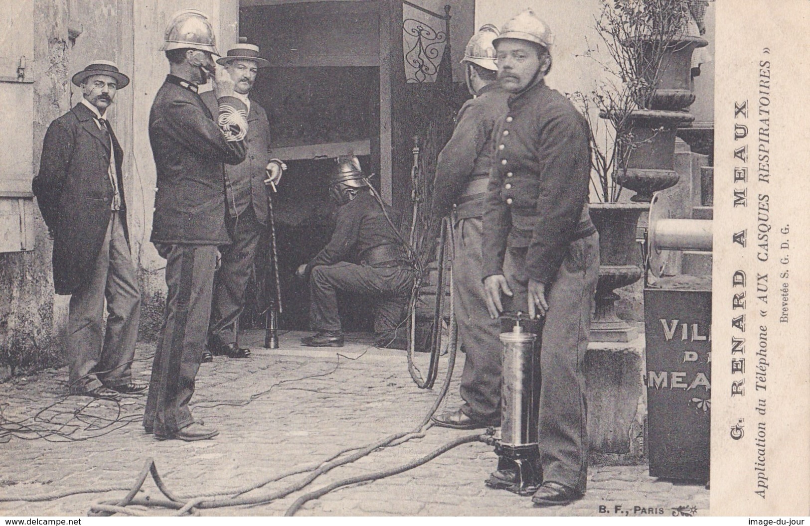 MEAUX POMPIERS G. RENARD A MEAUX APPLICATION DU TÉLÉPHONE AUX CASQUES RESPIRATOIRES ( Unique Sur Delcampe ) Pompier - Meaux