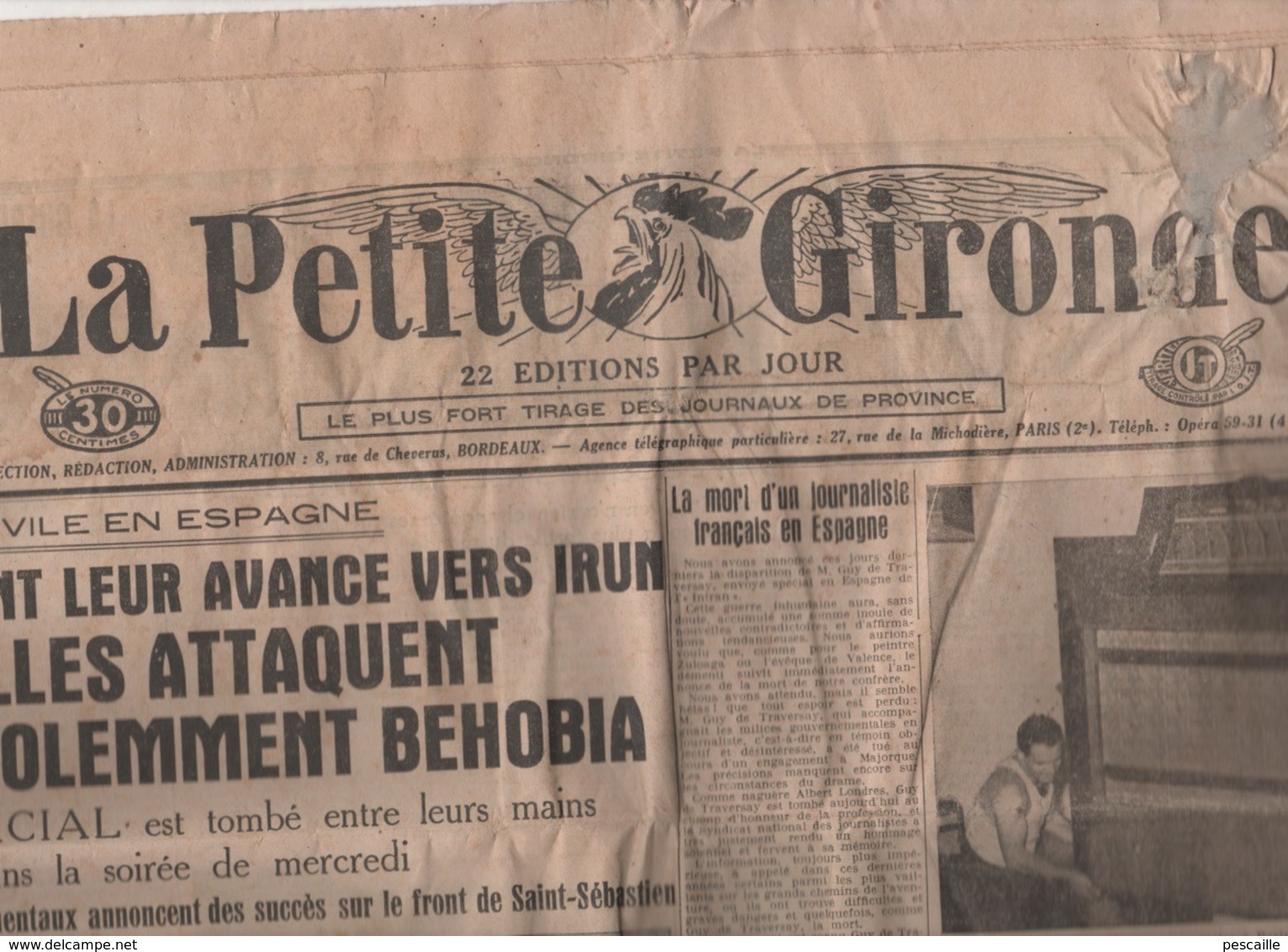 LA PETITE GIRONDE 4 9 1936 - GUERRE ESPAGNE BEHOBIA IRUN - ROUMANIE - SALON DE LA T.S.F. - MULHOUSE - CLARA BOW - RUSSIE - Informations Générales