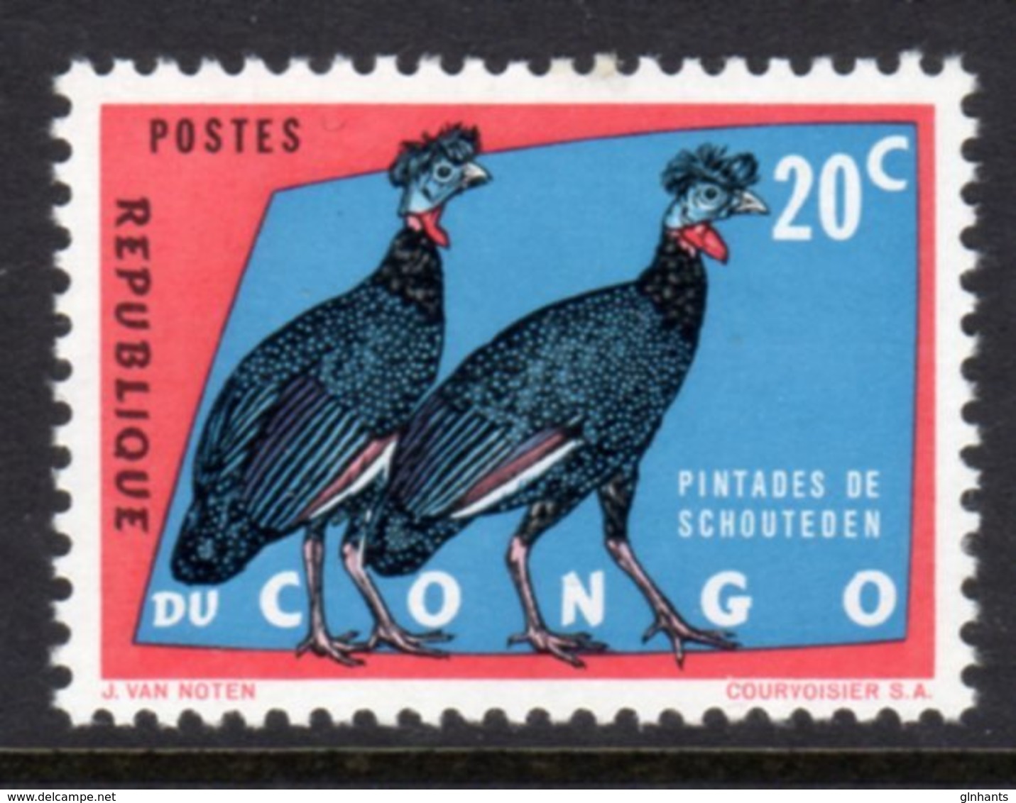 CONGO (KINSHASA) - 1963 PROTECTED BIRDS 20c CRESTED GUINEAFOWL STAMP FINE MNH ** SG 469 - Other & Unclassified