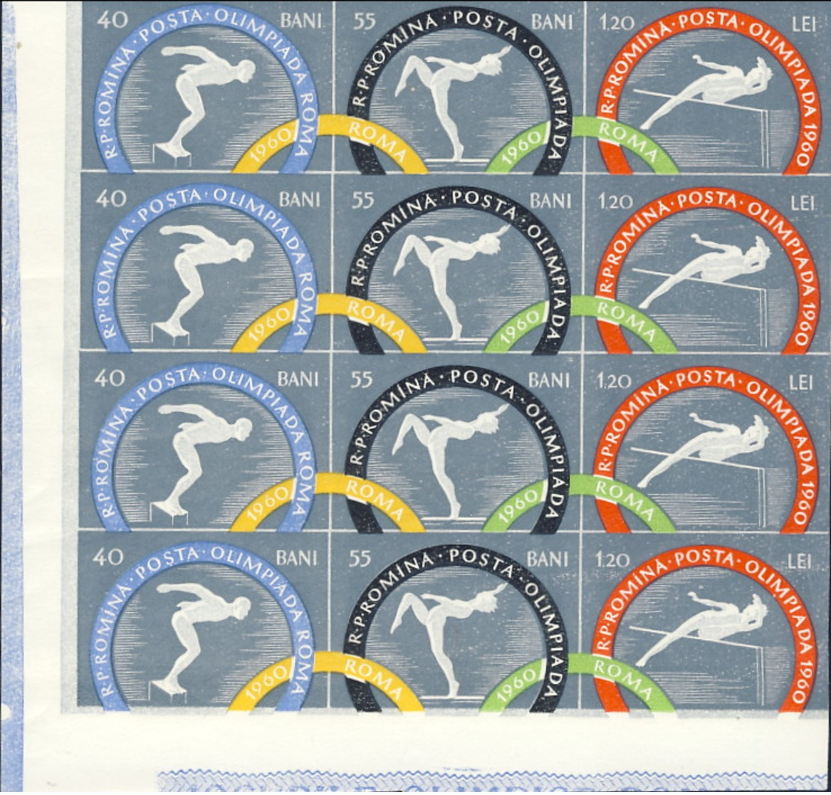 1960-(MNH=**) Romania S.5v."Olimpiade Di Roma"non Dentellati In Quartina Angolo Di Foglio - Summer 1960: Rome