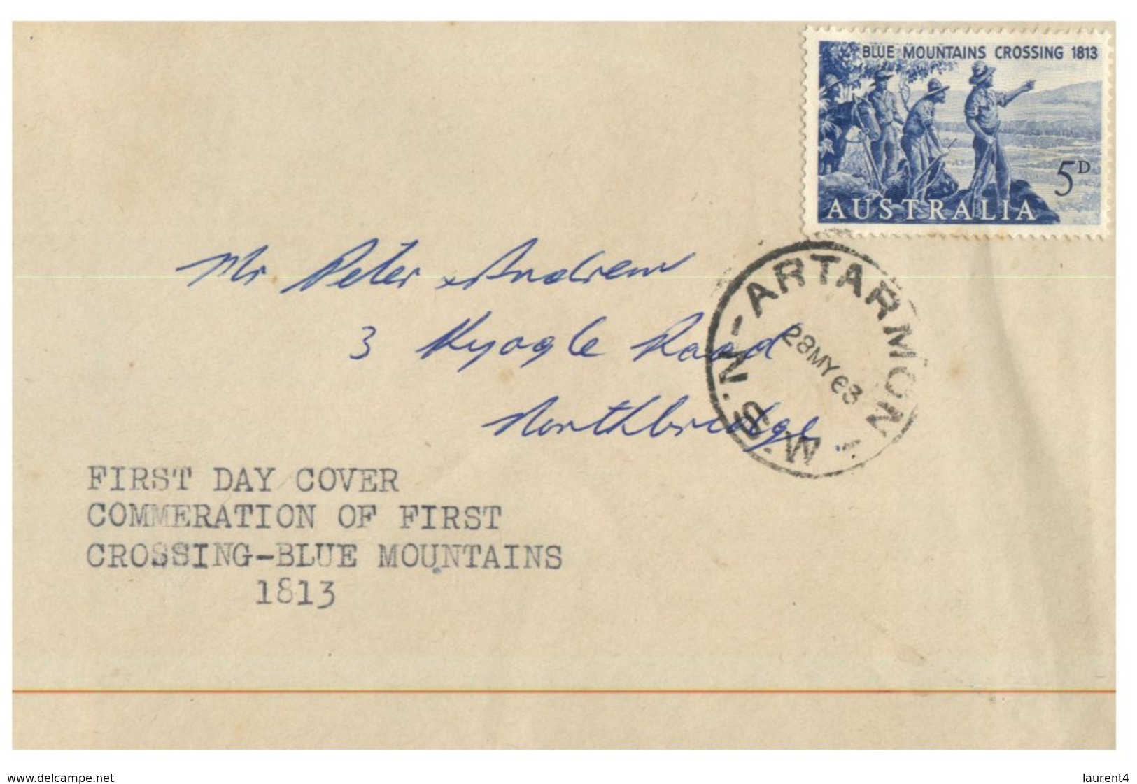 (DE 23) Australia FDC Cover - Premier Jour - 1963 - Blue Mountains Crossing 150th Anniversary (Artarmon) - Sobre Primer Día (FDC)