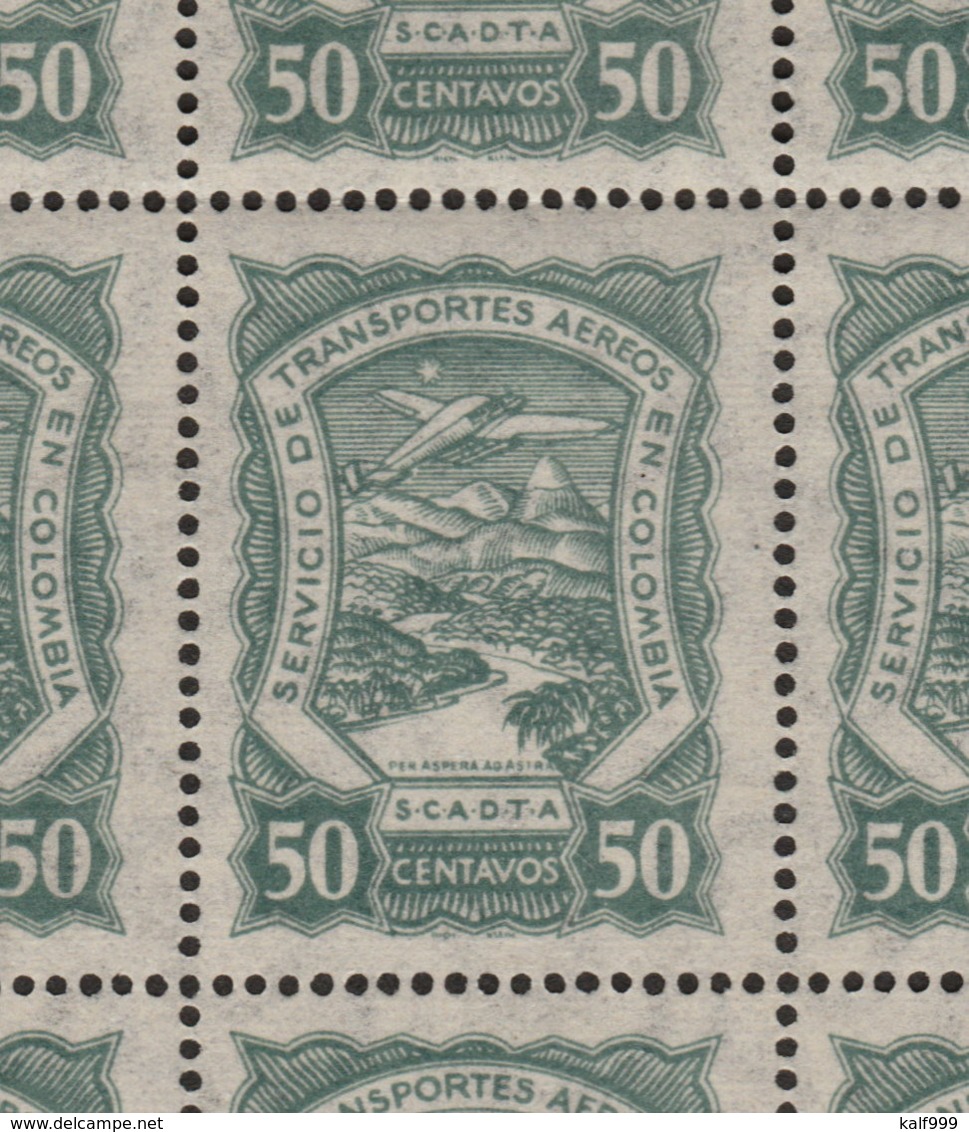 ~~~ Colombia Colombie 1923 - SCADTA Feuille Complet - Mi. 34 ** MNH - Cote 125.00 Euro ~~~ - Colombia