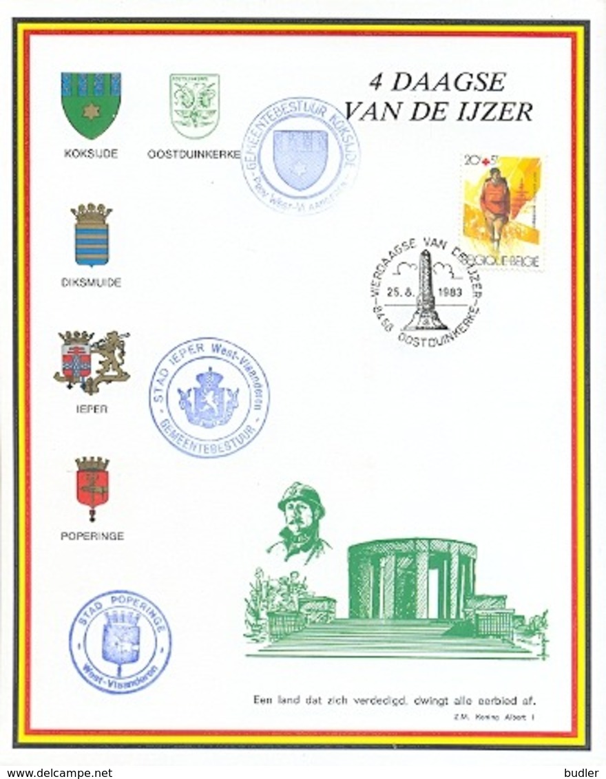 BELGIË/BELGIQUE :1983: Souvenir Card:##OOSTDUINKERKE – VIERDAAGSE Van De IJZER## : KOKSIJDE,DIKSMUIDE,IEPER,POPERINGE, - Cartes Souvenir – Emissions Communes [HK]