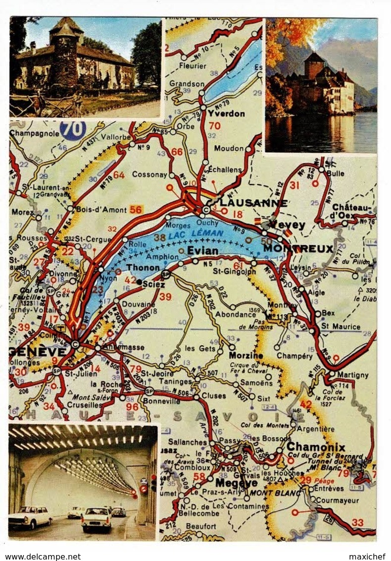 Lac De Genève Et Ses Environs (Carte Michelin N° 988) Multivues, Tunnel Mont Blanc (Peugeot 403, Dauphine, DS) - Landkaarten