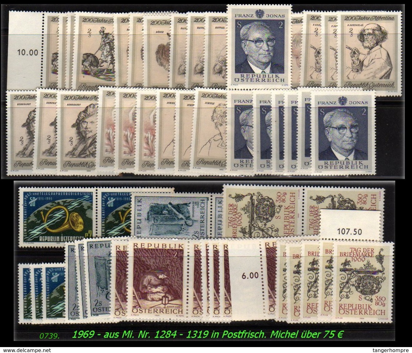 Österreich - Aus Mi. Nr. 1284 - 1319 -  Postfrischer Jahrgang 1969 - Briefe U. Dokumente