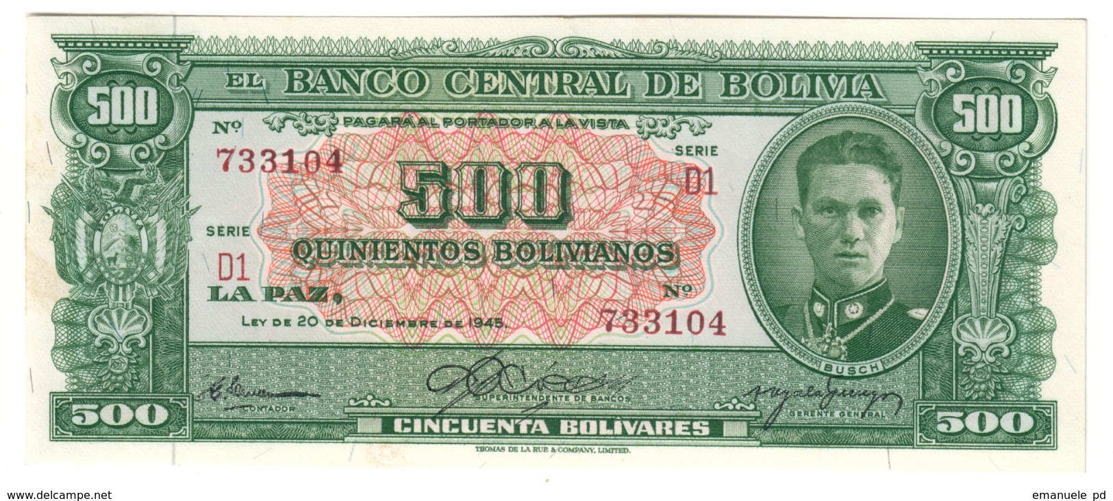 BOLIVIA	500	BOLIVIANOS	20/12/1945	P148	UNC-			.CV. - Bolivië