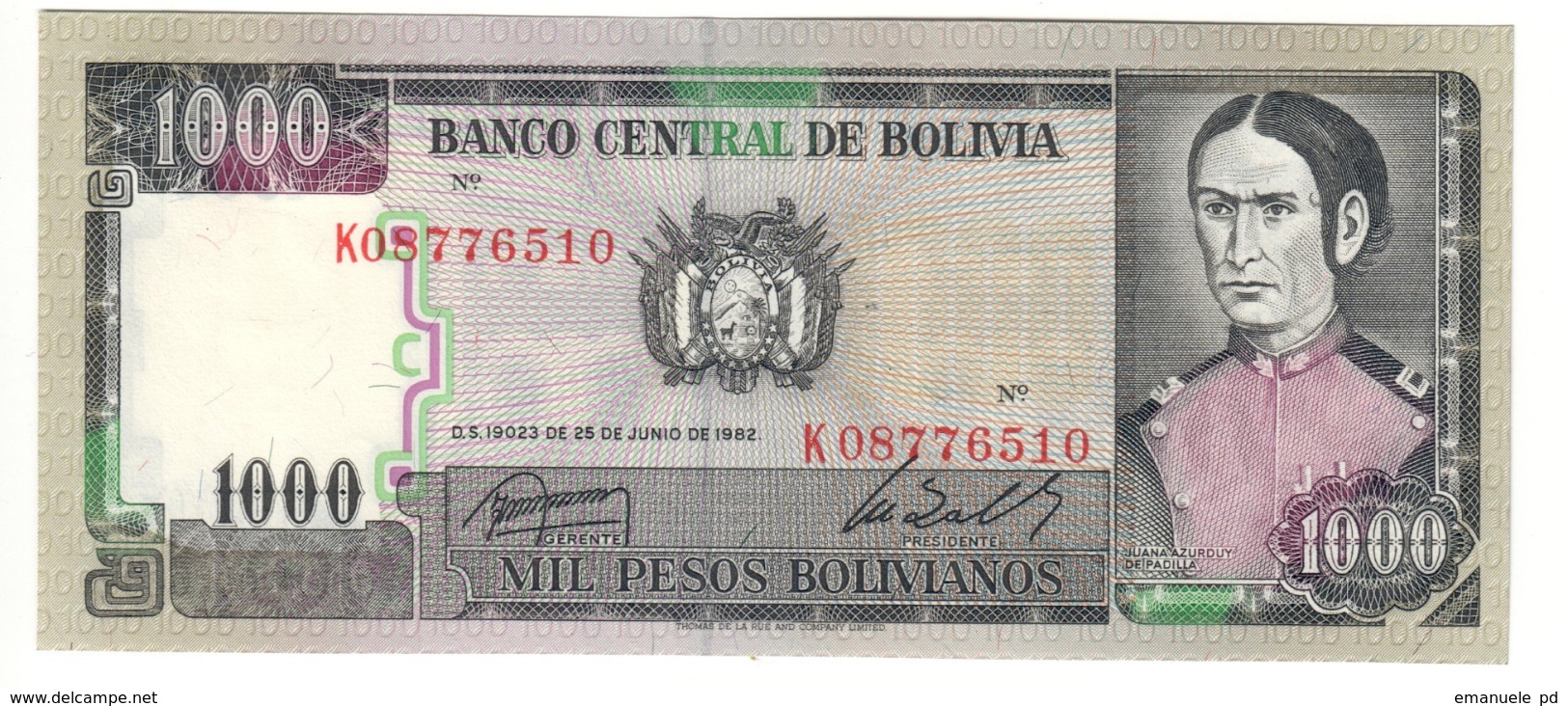 BOLIVIA	1000	PESOS BOLIVIANOS	25/06/1982	P167	UNC			.CV. - Bolivia