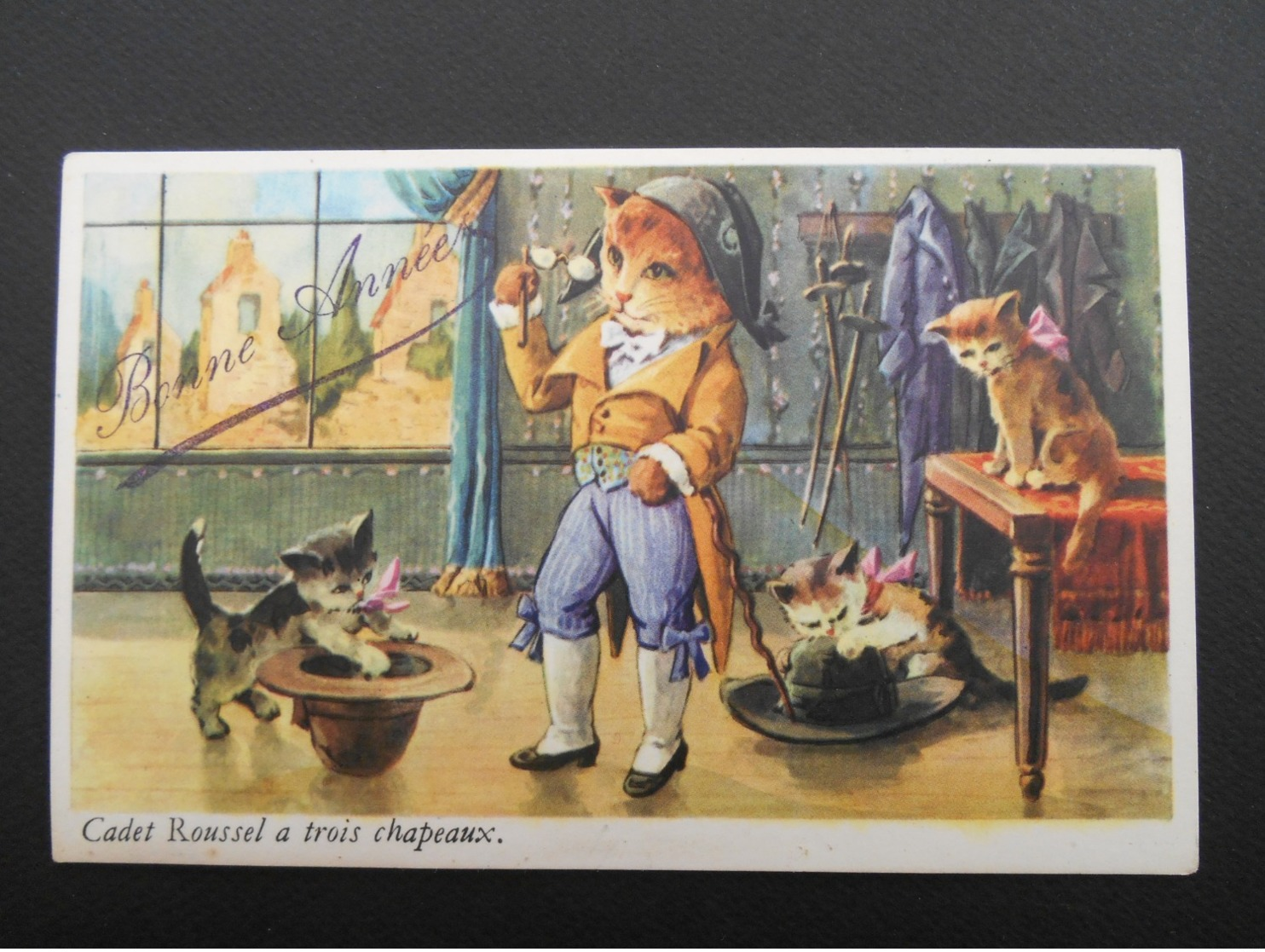 Chats Habillés Illustrant Comptine "Cadet Roussel A Trois Chapeaux" - Cats