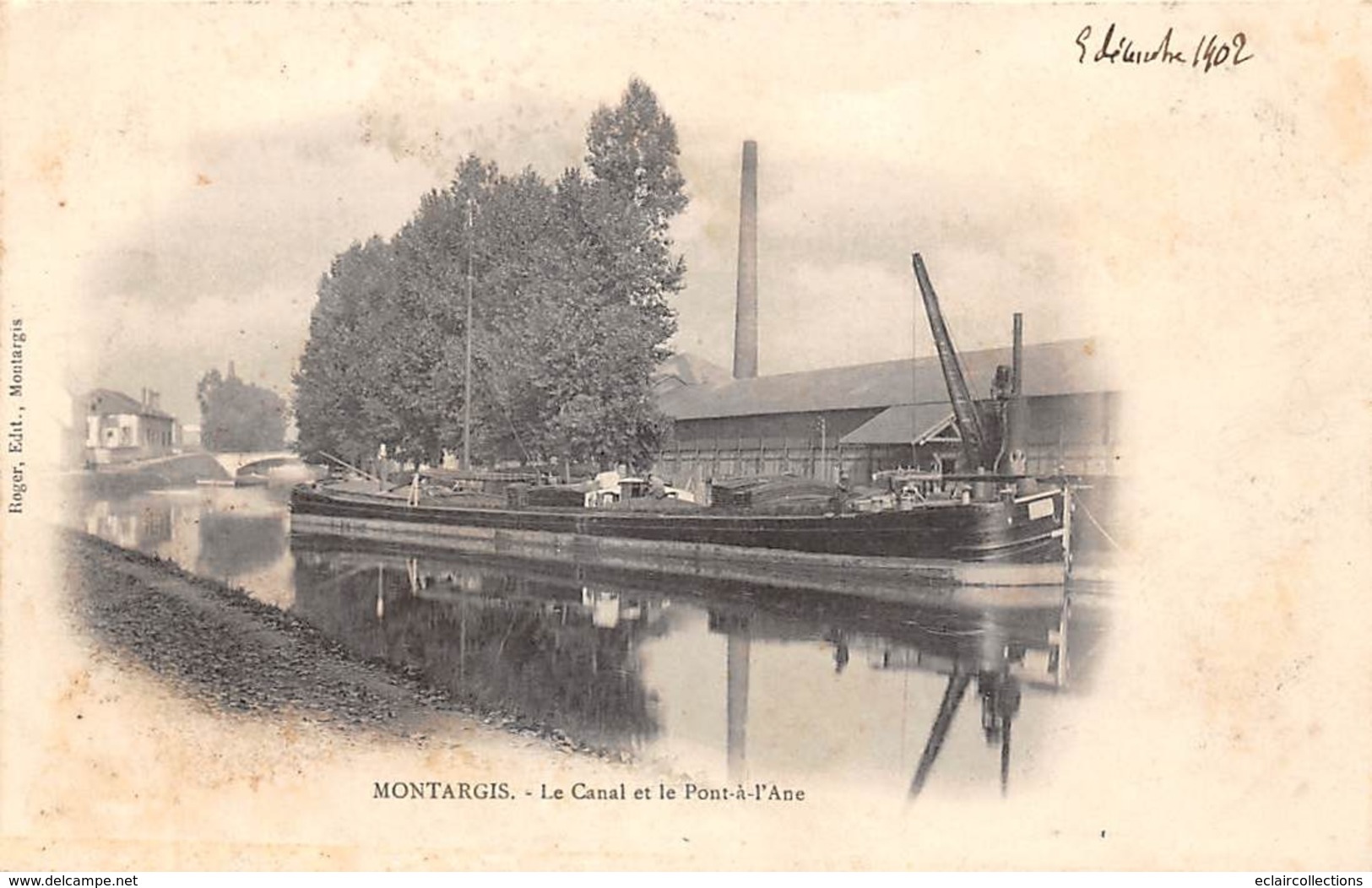 Thème    Navigation Fluviale .Péniche Écluse.Bac   45  Montargis. Pont De L'âne    (Décollée Voir Scan) - Péniches