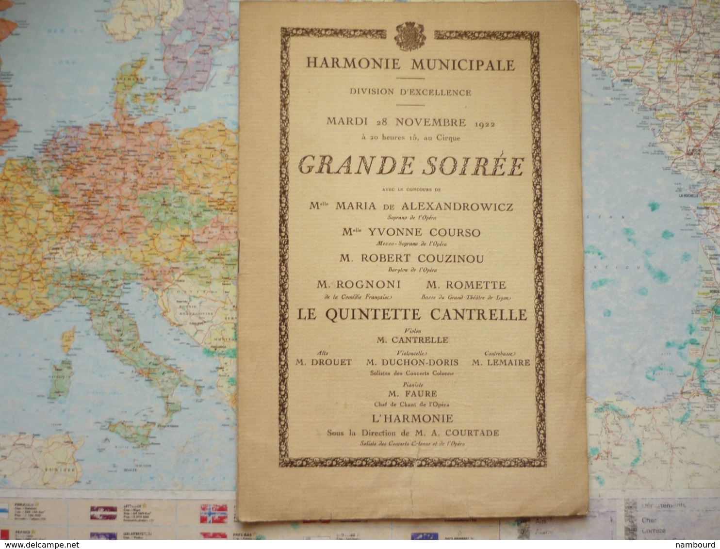 Amiens Harmonie Municipale Mardi 28 Novembre 1922 Grande Soirée - Programmes