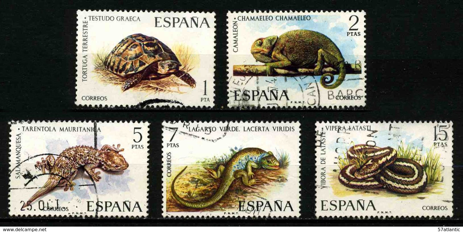 ESPAGNE - REPTILES - YT 1847 à 1851 - SERIE COMPLETE 5 TIMBRES OBLITERES - Other & Unclassified