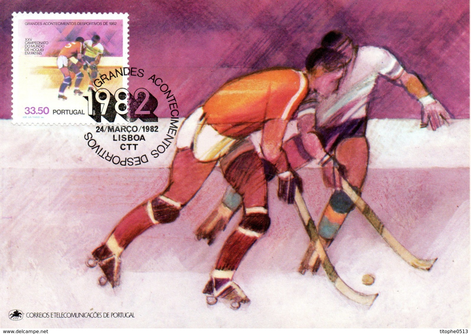 PORTUGAL. N°1538 De 1982 Sur Carte Maximum. Hockey Sur Patins à Roulettes. - Hockey (Field)