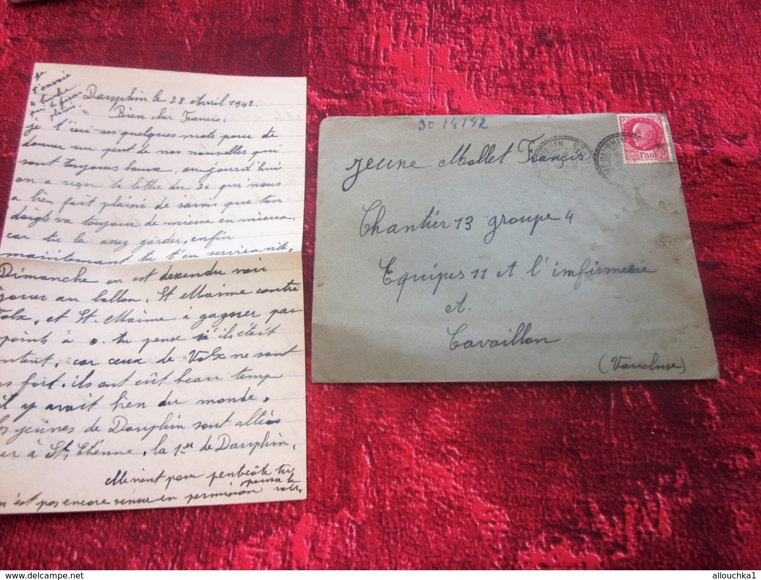 WW2-Lettre+Courrier CHANTIER JEUNESSE 13 Groupe 4-Equipe 11-Infirmerie Cavaillon -Guerre 1939-45 Pétain Régime De Vichy - Guerre De 1939-45