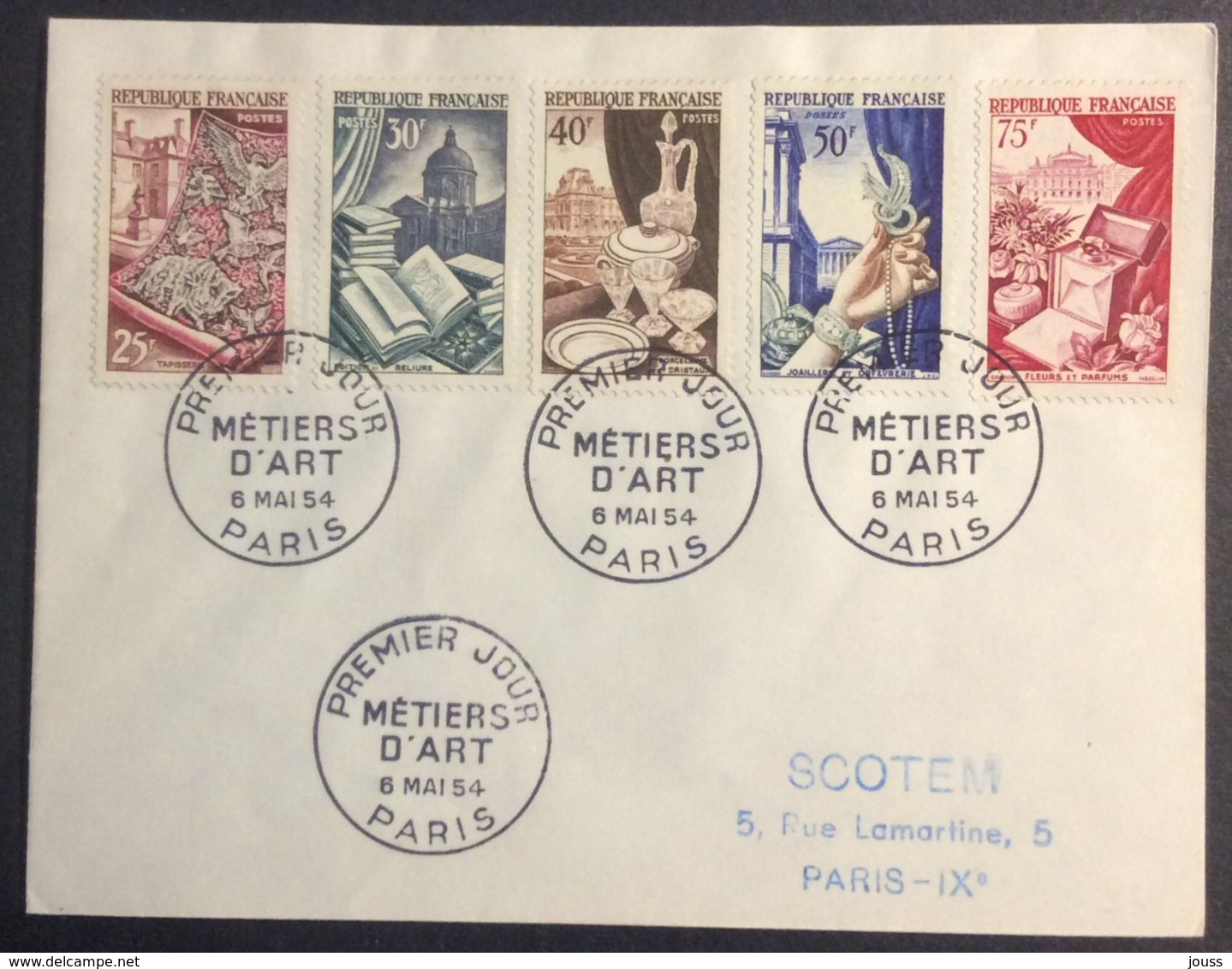 72- Série Métiers D’Art 970 971 972 973 974 FDC PremierJour Paris 6/5/1954 Lettre - 1950-1959