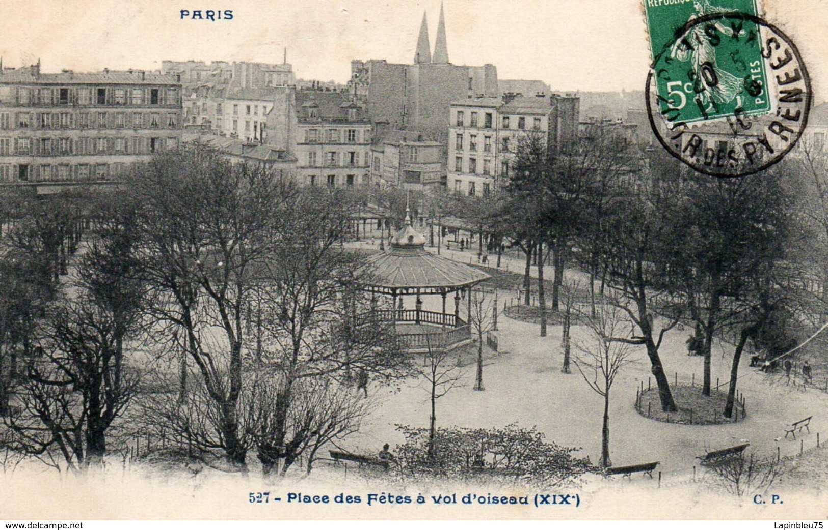 CP 75 Paris Place Des Fêtes à Vol D'oiseau XIXe 527 - Statues