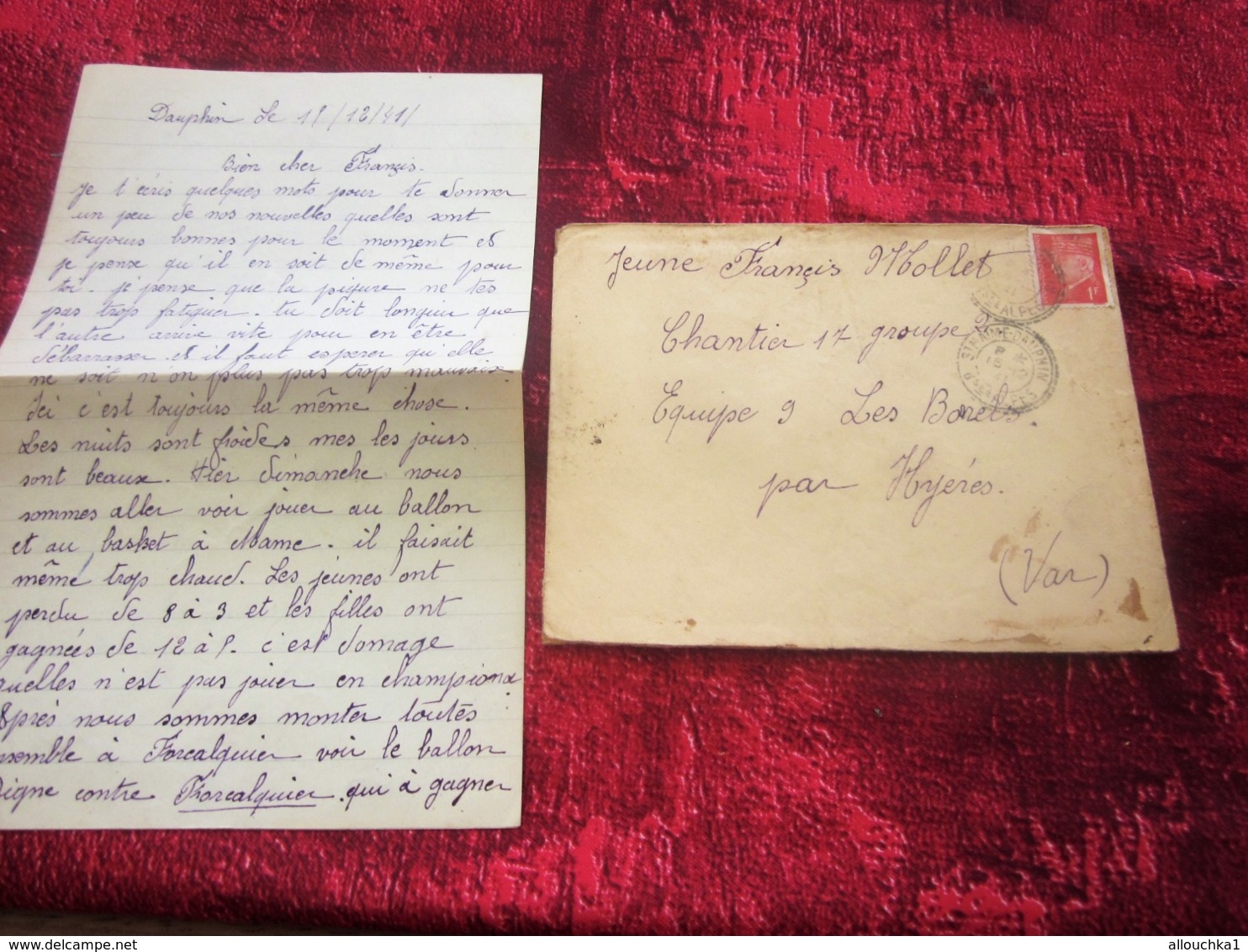 WW2-Lettre+Courrier CHANTIER JEUNESSE 13 Groupe 4-Equipe -Les Borrels HYÈRES Var Guerre 1939-45 Pétain Régime De Vichy - Guerre De 1939-45