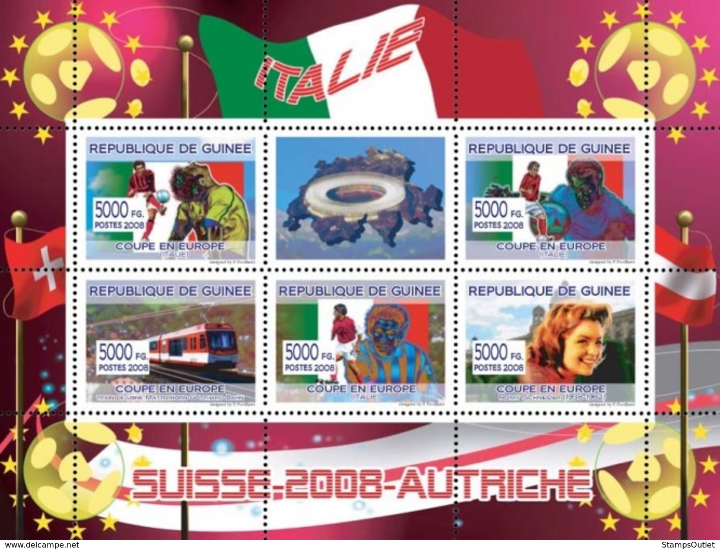 Guinea 2008 MNH - Italian Football Players, Swiss Train, Romy Schneider. YT 3322-3326, Mi 5376-5380 - Guinée (1958-...)