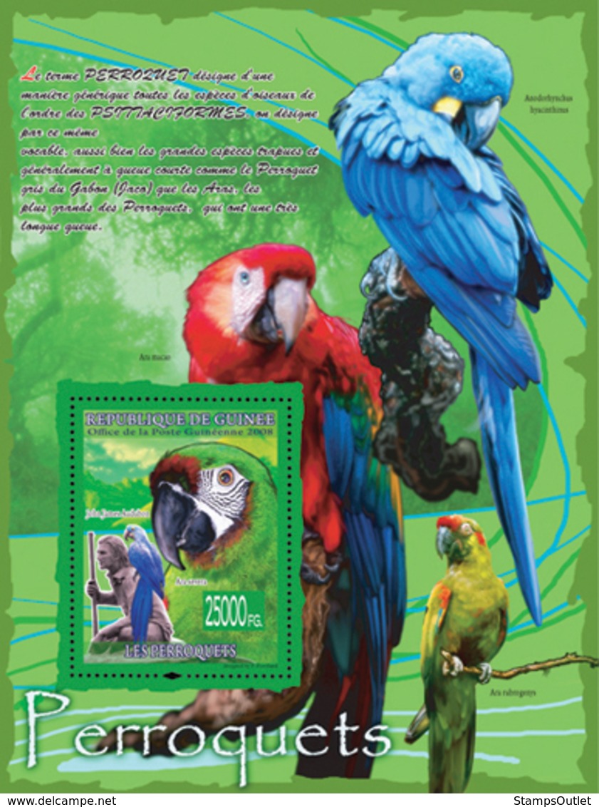 Guinea 2008 MNH - FAUNA- Parrots & John James Audubon. YT 845, Mi 5548/BL1522 - Guinea (1958-...)