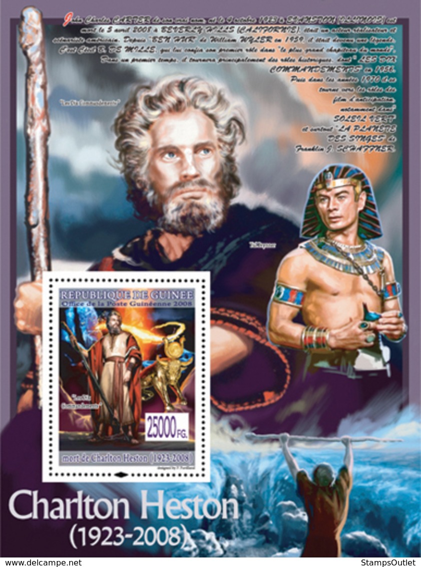 Guinea 2008 MNH -CELEBRITIES- Charlton Hetson (1923-2008), "The Ten Commandments", Yul Brynner. YT 885, Mi 5644/BL1548 - Guinea (1958-...)