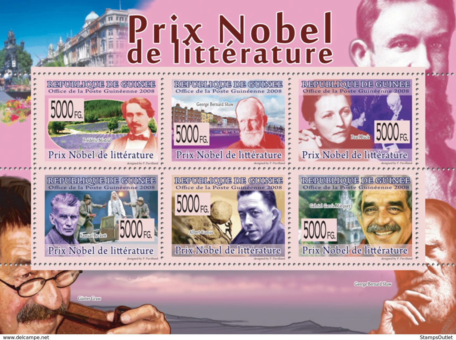 Guinea 2008 MNH -Nobel Prize Of Literature: F.Mistral, G.B.Shaw, S.Beckett, A.Camus. YT 3816-3821, Mi 5949-5954 - República De Guinea (1958-...)