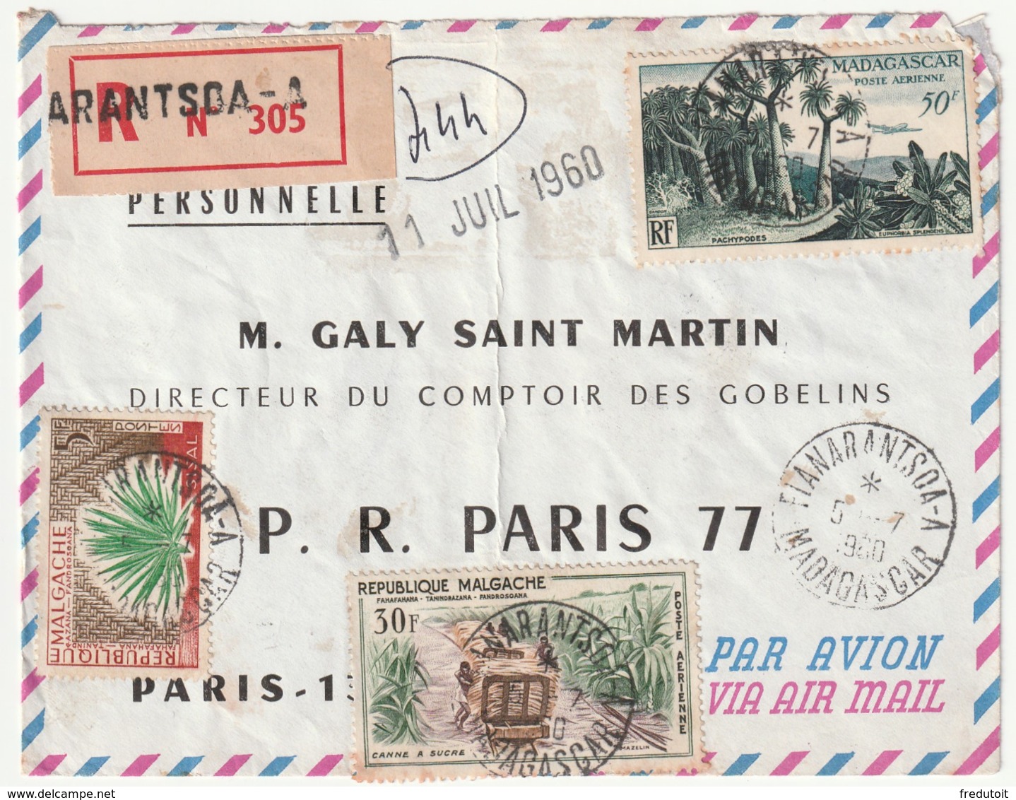 MADAGASCAR - LETTRE Recommandée : Arantsoa  Le 05/07/1960 - Madagascar (1960-...)