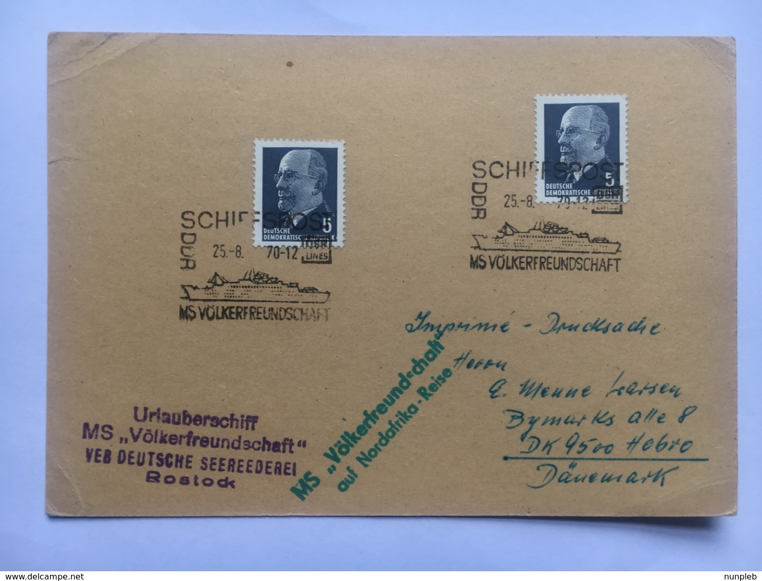 GERMANY 1970 Card MS Volkerfreundschaft Cachets + Handstamps Sent To Denmark - Briefe U. Dokumente
