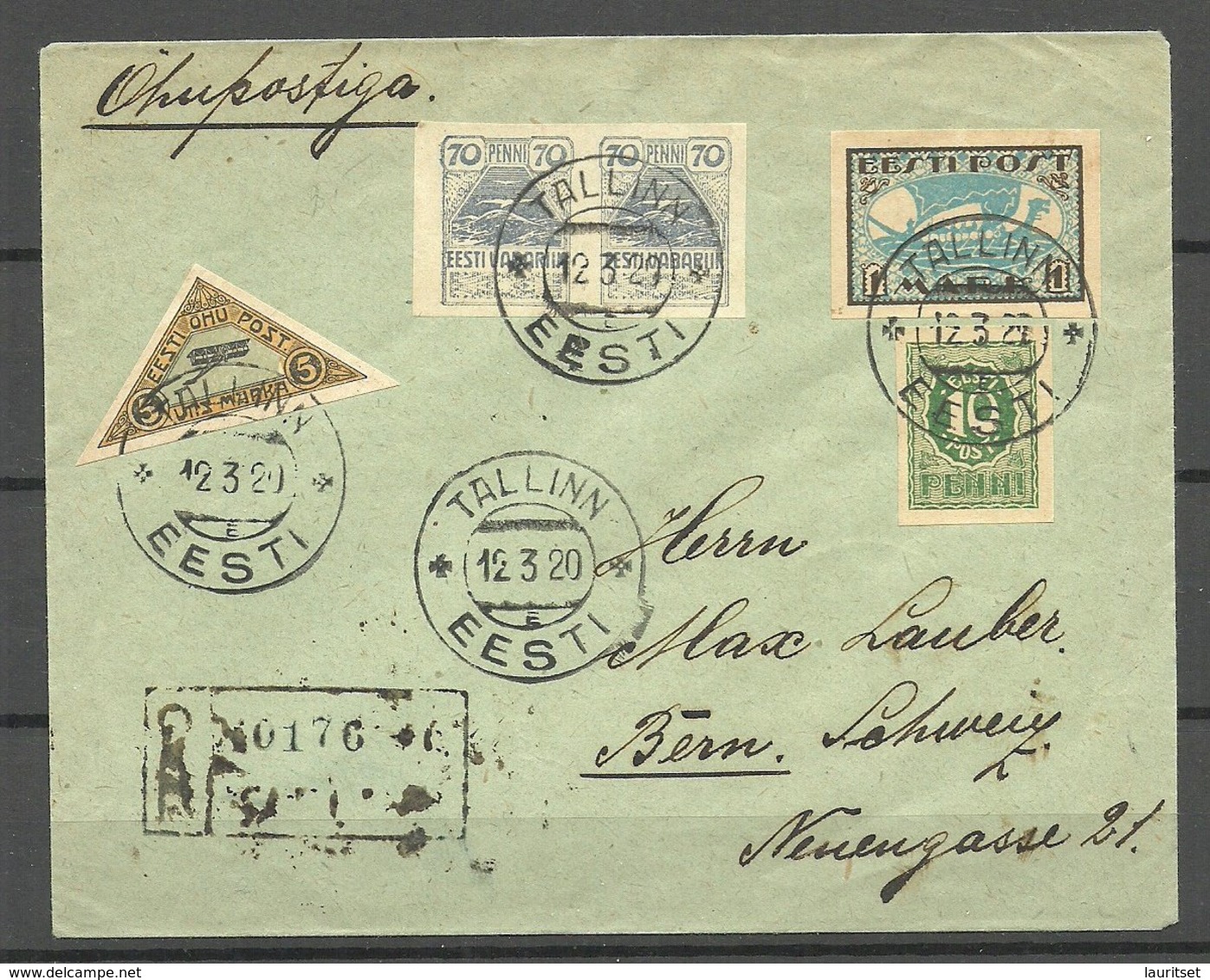 Estland Estonia 1920 Air Mail Flugpost Ice Flight 13.03.1920 Via Helsinki To Bern Switzerland - Estland