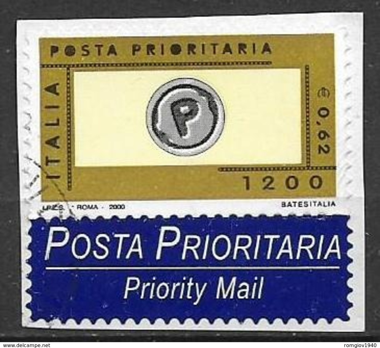 ITALIA 2000 POSTA PRIORITARIA SASS. 2448 USATO VF CON APPENDICE SU FRAMMENTO - 1991-00: Usati