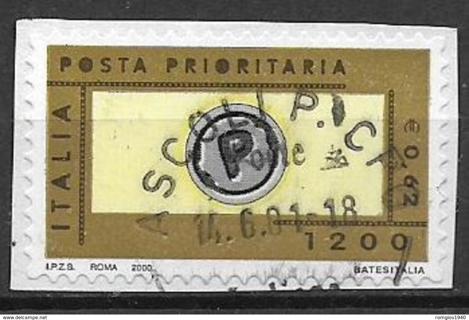 ITALIA 2000 POSTA PRIORITARIA SASS. 2448 USATO VF SU FRAMMENTO - 1991-00: Usati