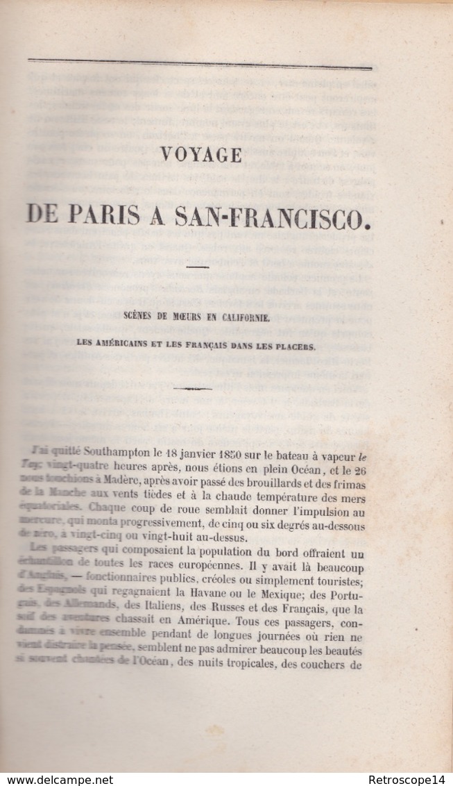 ALEXANDRE ACHARD. VOYAGE DE PARIS A SAN FRANCISCO. CALIFORNIA, 19TH CENTURY Gold Rush. Ruée Vers L'or. - 1801-1900