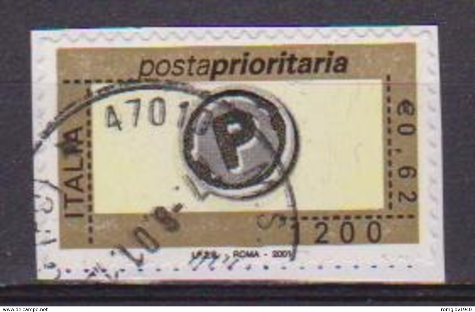 ITALIA 2001 POSTA PRIORITARIA SASS. 2530  USATO VF SU FRAMMENTO - 2001-10: Used