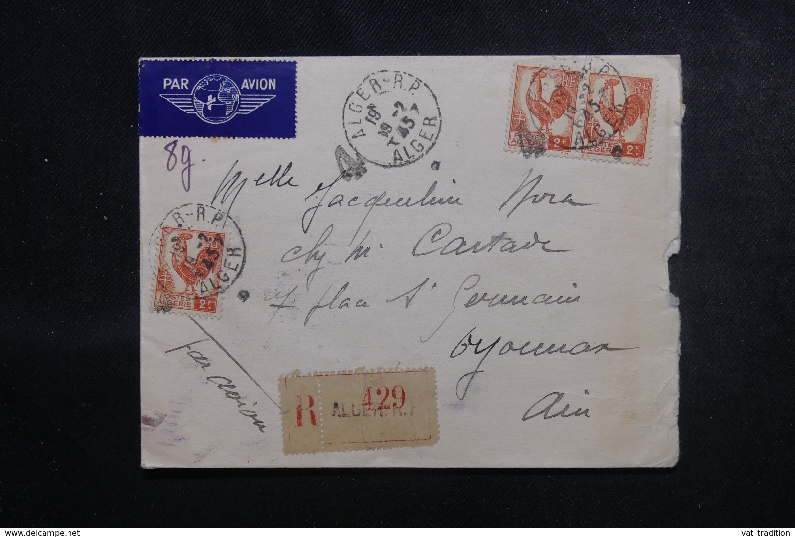 ALGÉRIE - Enveloppe De Alger En Recommandé Pour La France En 1945, Affranchissement Plaisant - L 44678 - Covers & Documents