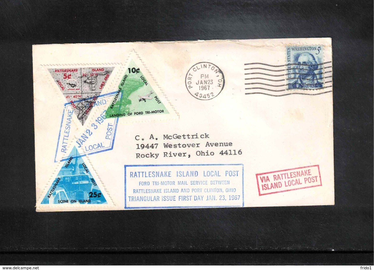 USA 1967 Rattlesnake Island Local Post Port Clinton Interesting Cover - Sellos Locales