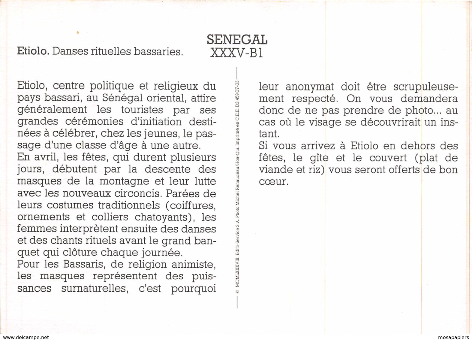 Sénégal - Danses Rituelles Bassaries - Carte Didactique - Sénégal