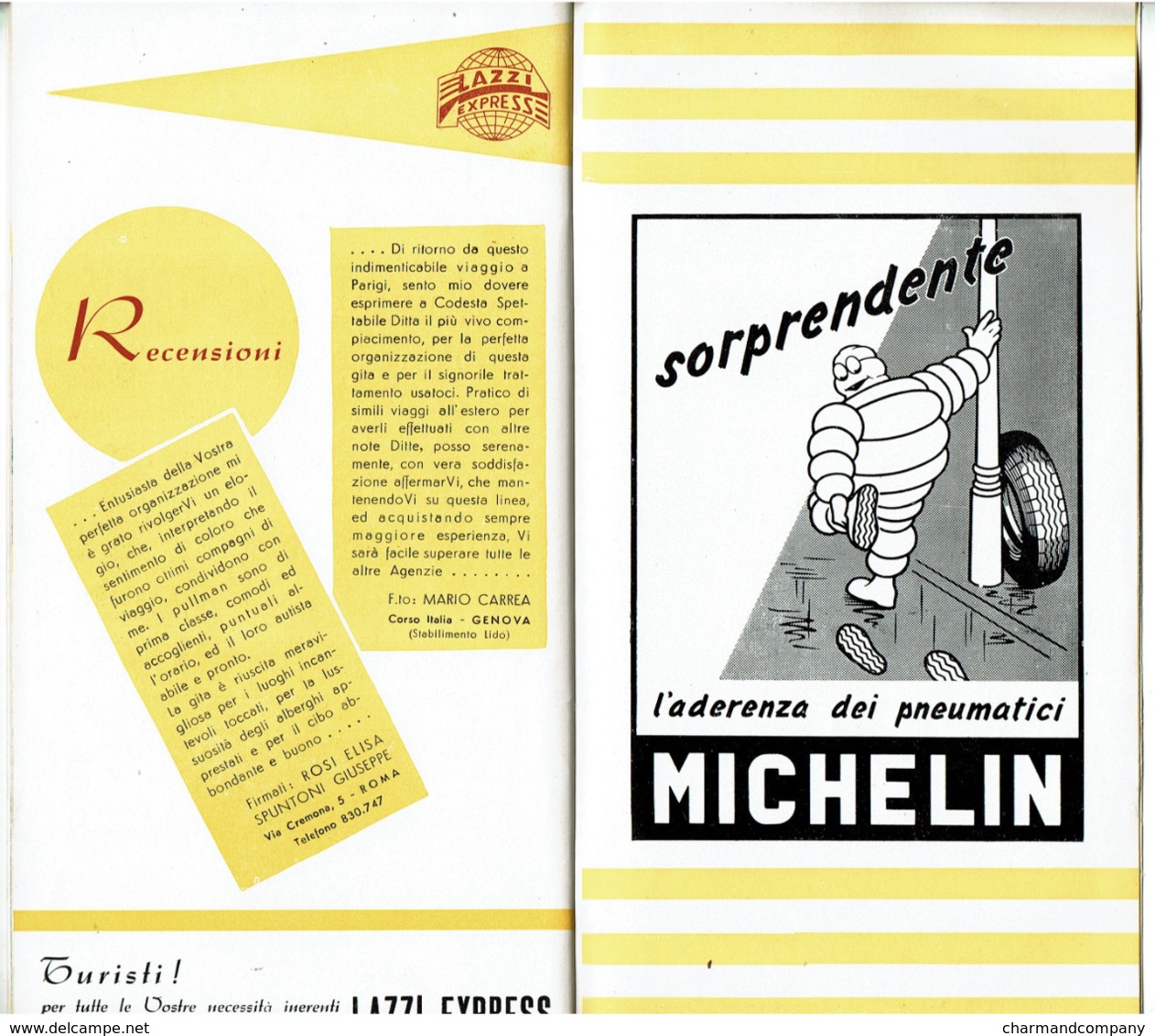 c1950 - LAZZI Express - 60 pages - Autocar - Italie Roma-Firenze-Genova-Milano - Pub Michelin - 7 scans