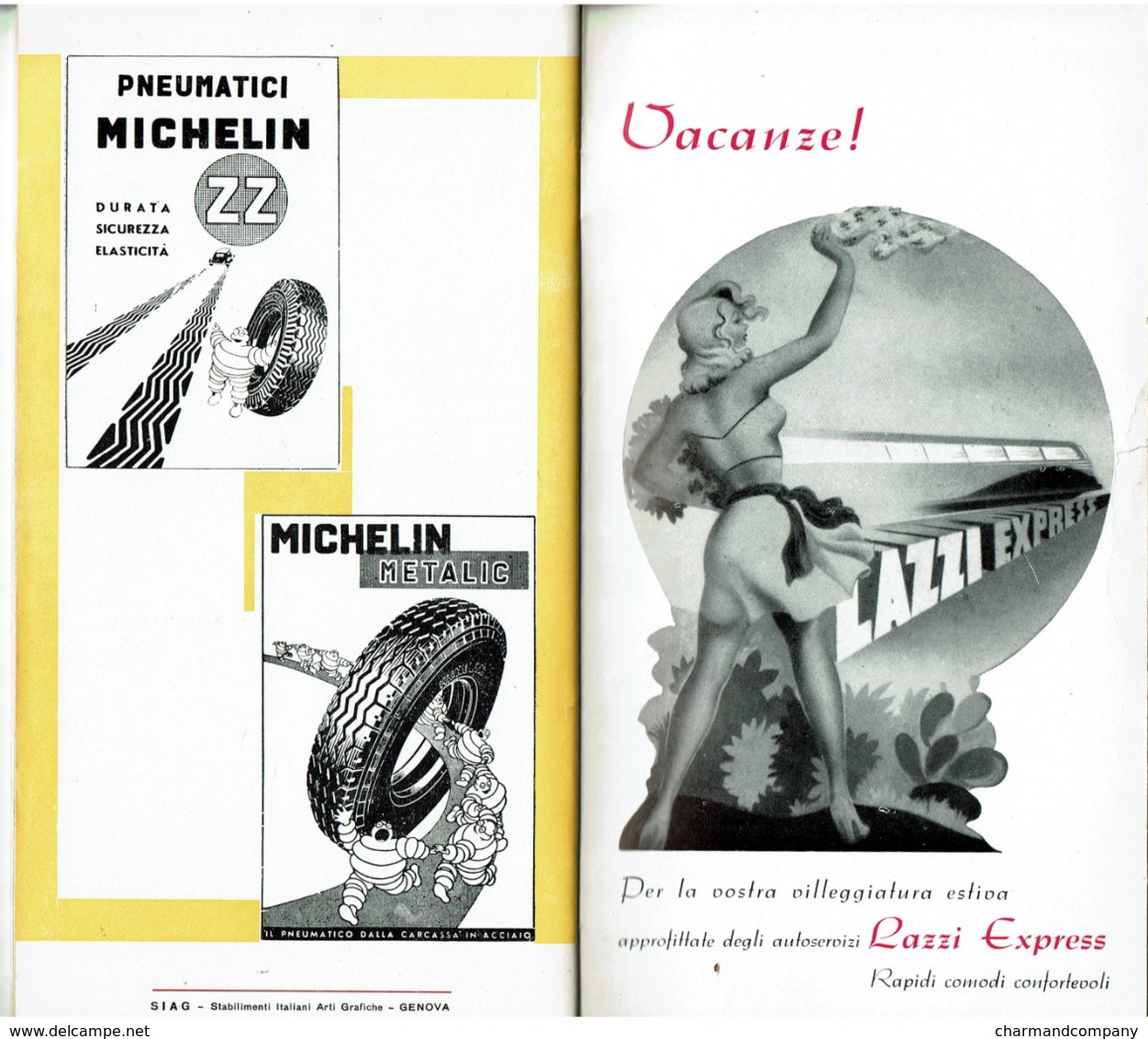 c1950 - LAZZI Express - 60 pages - Autocar - Italie Roma-Firenze-Genova-Milano - Pub Michelin - 7 scans