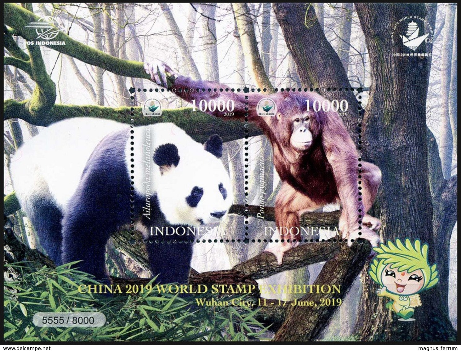 2019 Indonesia, Panda, Monkey, S/sheet, MNH - Other & Unclassified