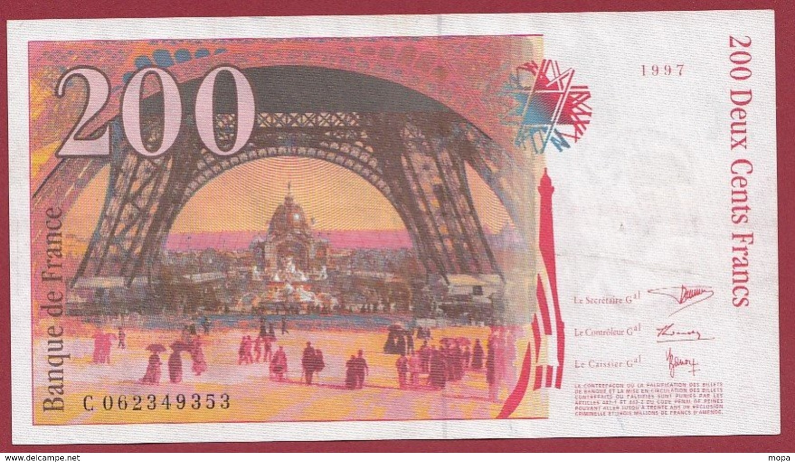 200 Francs "Eiffel" 1997 --VF/SUP---ALPH -C- Numéro -- 062349353 - 200 F 1995-1999 ''Eiffel''