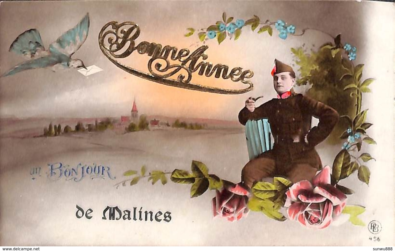 Un Bonjour De Malines (leger Armée Soldat à La Pipe 1921) - Malines