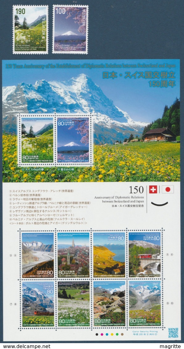 Suisse Japon 2014 Emission Commune Volcan Glacier Train Montagne Switzerland Japan Joint Issue Volcanoe - Emissions Communes