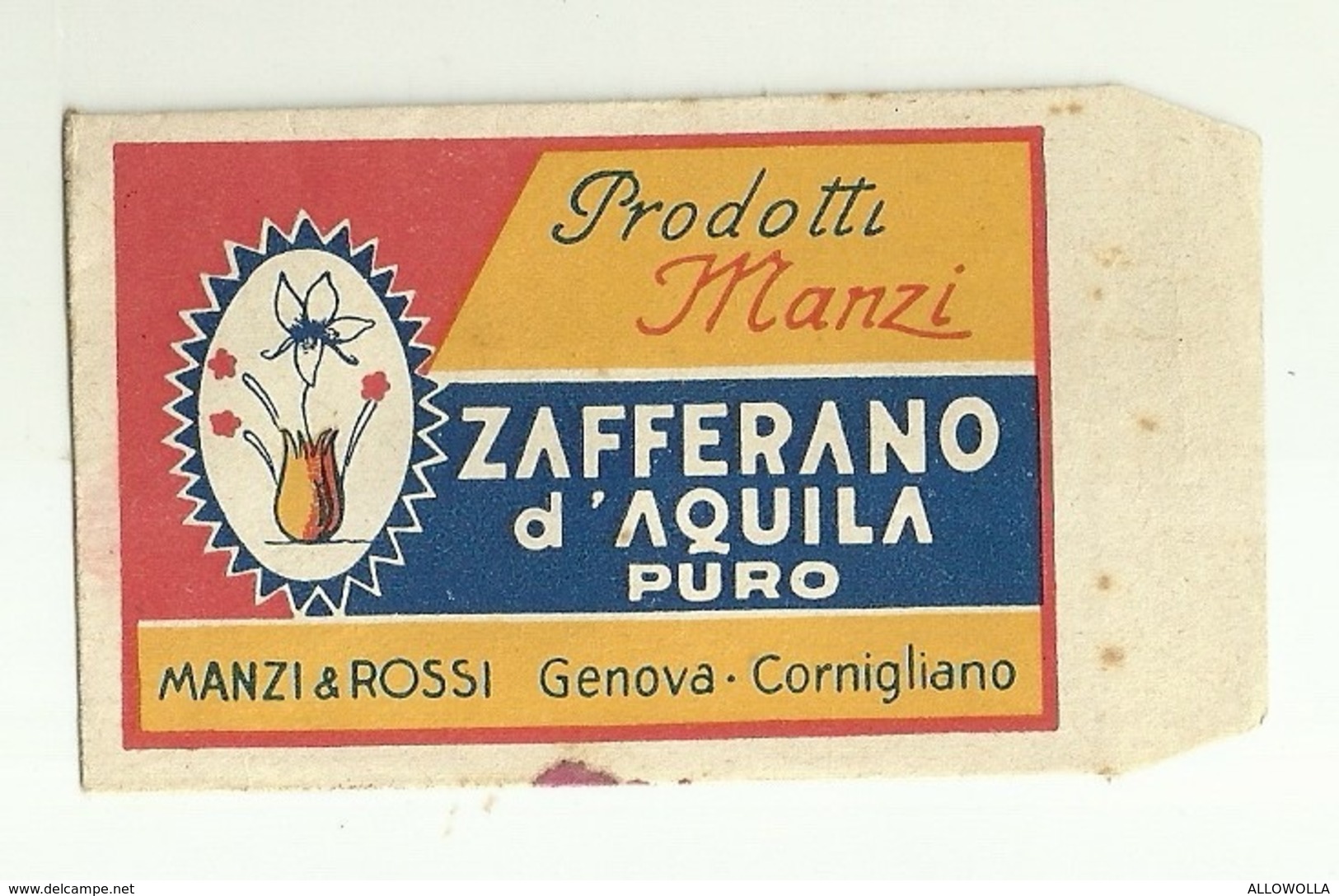 5617 "ZAFFERANO D'AQUILA PURO-PRODOTTI MANZI-MANZI & ROSSI GENOVA-CORNIGLIANO"BUSTINA PUBBLICITARIA ORIGIN - Altri & Non Classificati