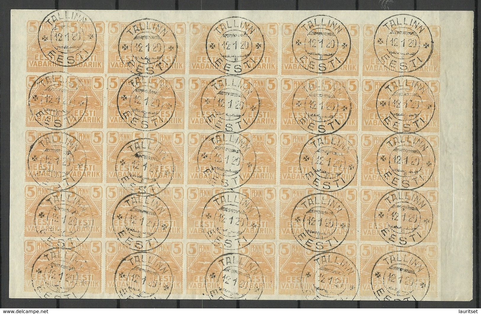 Estland Estonia 1919 Michel 5 Complete Sheet 2 X 25  Stamps With Gutter Zwischensteg O - Estland