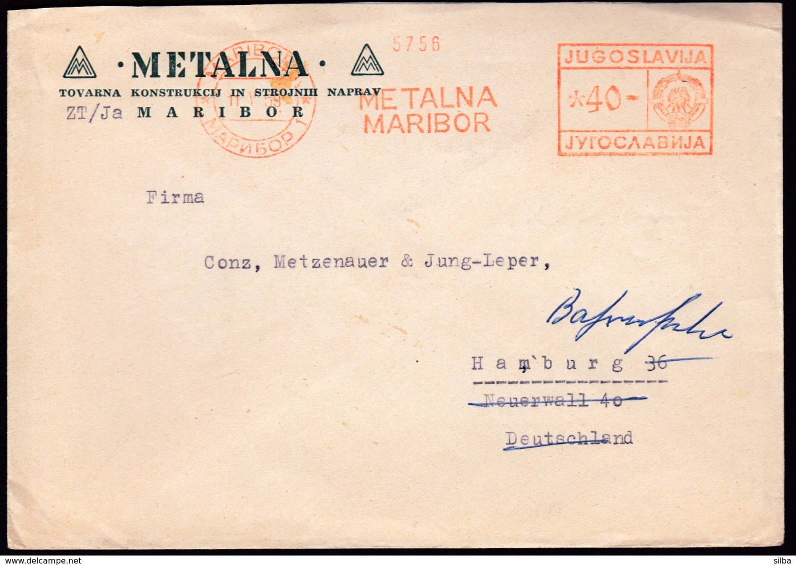 Yugoslavia Slovenia Maribor 1959 / METALNA Maribor / Machine Stamp, Flamme, Slogan - Lettres & Documents